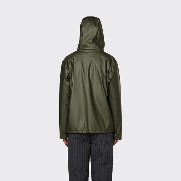 RAINS Short Hooded Raincoat Jacket Waterproof Evergreen UNISEX Sz LARGE - Picture 4 of 7